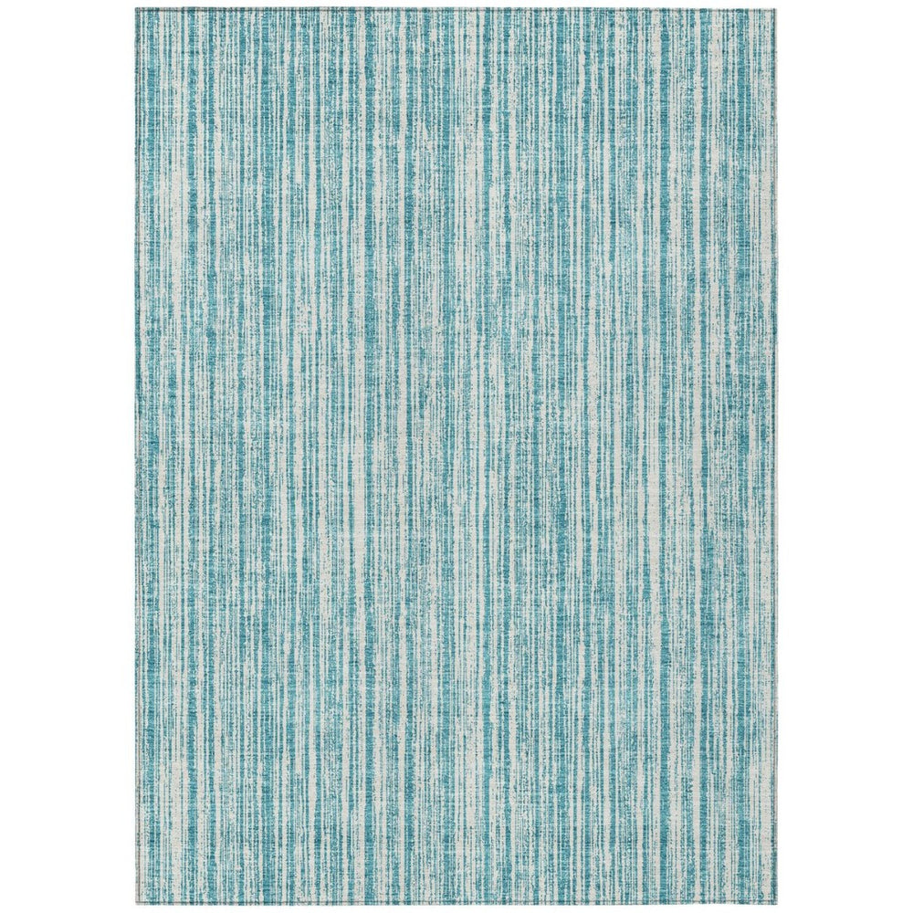 HomeRoots 5' Stylish Teal Blue and Ivory Striped Washable Rug for Indoor and Outdoor Spaces, Durable Design 10' X 14' 585531