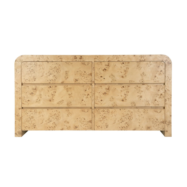 Butler Specialty Butler Cora 60.5 In. W Mappa Burl Wood 6 Drawer Dresser – Elegant Storage Solution For Any Space Light Brown Mixed Wood,Mdf,Mappa Burl Veneer 5855444-butler