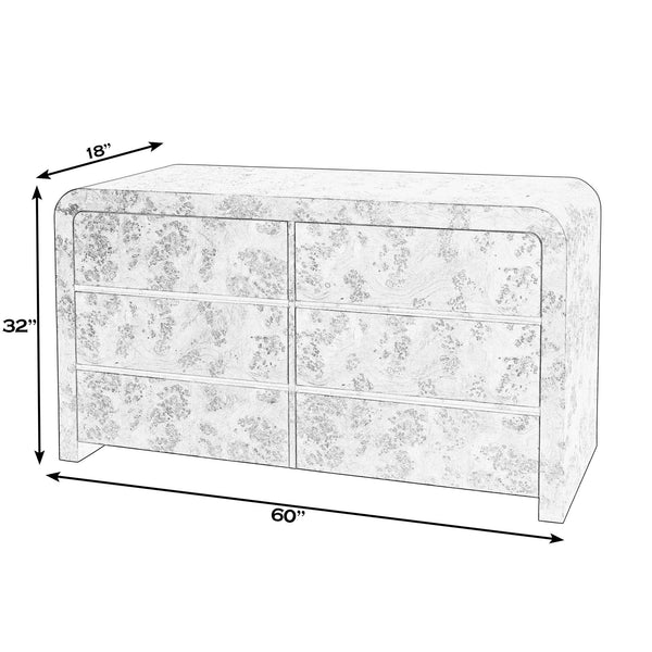 Butler Specialty Butler Cora 60.5 In. W Mappa Burl Wood 6 Drawer Dresser – Elegant Storage Solution For Any Space Light Brown Mixed Wood,Mdf,Mappa Burl Veneer 5855444-butler