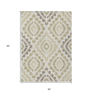 Homeroots 3' Beige Taupe Floral Washable Area Rug - Stylish Indoor Outdoor Design For Versatile Spaces 5' X 8' Polyester 585545