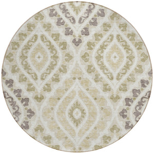 Homeroots 3' Beige Taupe Floral Washable Area Rug - Stylish Indoor Outdoor Design For Versatile Spaces 8' Round Polyester 585546