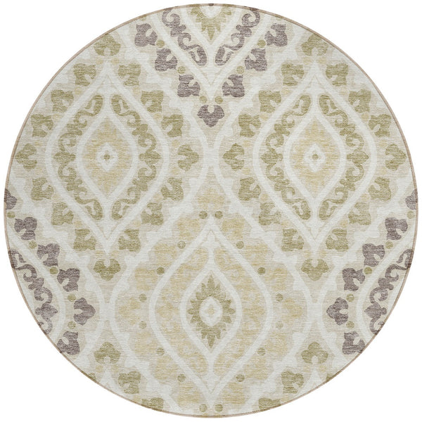 Homeroots 3' Beige Taupe Floral Washable Area Rug - Stylish Indoor Outdoor Design For Versatile Spaces 8' Round Polyester 585546