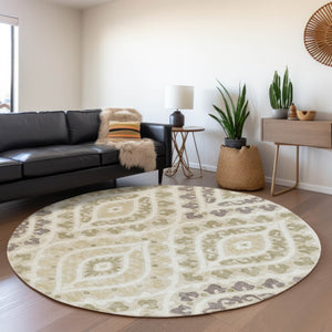 Homeroots 3' Beige Taupe Floral Washable Area Rug - Stylish Indoor Outdoor Design For Versatile Spaces 8' Round Polyester 585546