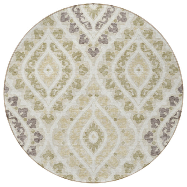 Homeroots 3' Beige Taupe Floral Washable Area Rug - Stylish Indoor Outdoor Design For Versatile Spaces 8' Round Polyester 585546
