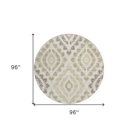 Homeroots 3' Beige Taupe Floral Washable Area Rug - Stylish Indoor Outdoor Design For Versatile Spaces 8' Round Polyester 585546