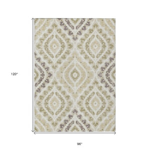 Homeroots 3' Beige Taupe Floral Washable Area Rug - Stylish Indoor Outdoor Design For Versatile Spaces 8' X 10' Polyester 585547