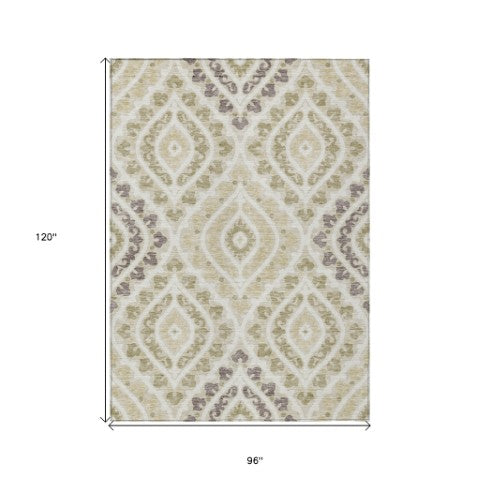 Homeroots 3' Beige Taupe Floral Washable Area Rug - Stylish Indoor Outdoor Design For Versatile Spaces 8' X 10' Polyester 585547