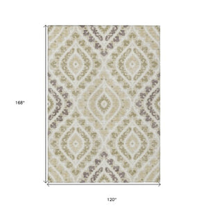 Homeroots 3' Beige Taupe Floral Washable Area Rug - Stylish Indoor Outdoor Design For Versatile Spaces 10' X 14' Polyester 585549