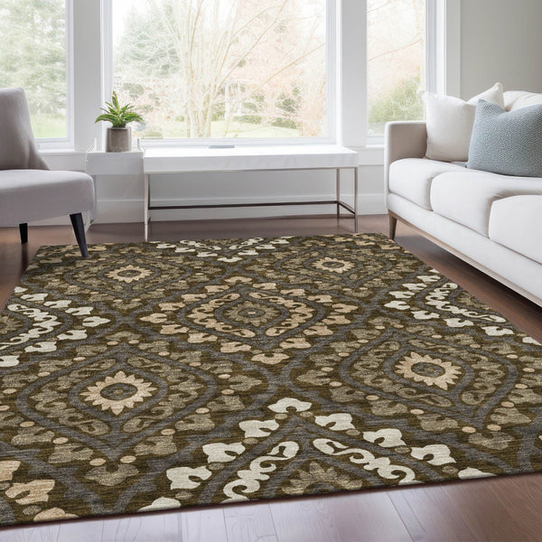 Homeroots 3' Beige Taupe Floral Washable Area Rug - Stylish Indoor Outdoor Design For Versatile Spaces 3' X 5' Polyester 585550