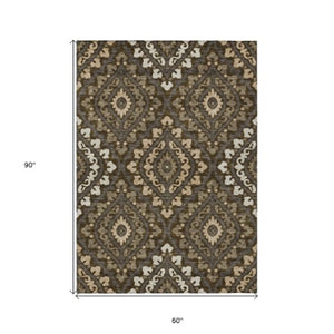 Homeroots 3' Beige Taupe Floral Washable Area Rug - Stylish Indoor Outdoor Design For Versatile Spaces 5' X 8' Polyester 585551