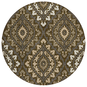 HomeRoots 5' Durable Floral Area Rug in Brown, Taupe, and Gray – Perfect for Indoor and Outdoor Spaces! 8' Round 585552