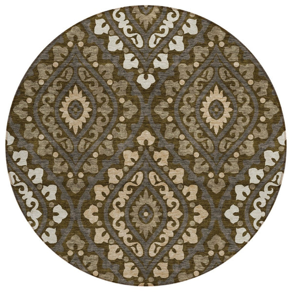 HomeRoots 5' Durable Floral Area Rug in Brown, Taupe, and Gray – Perfect for Indoor and Outdoor Spaces! 8' Round 585552