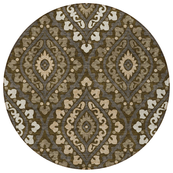 Homeroots 3' Beige Taupe Floral Washable Area Rug - Stylish Indoor Outdoor Design For Versatile Spaces 8' Round Polyester 585552