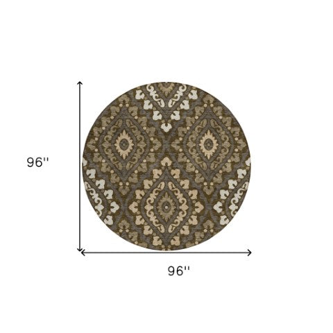 Homeroots 3' Beige Taupe Floral Washable Area Rug - Stylish Indoor Outdoor Design For Versatile Spaces 8' Round Polyester 585552