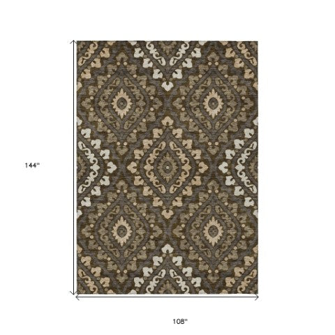 Homeroots 3' Beige Taupe Floral Washable Area Rug - Stylish Indoor Outdoor Design For Versatile Spaces 9' X 12' Polyester 585554