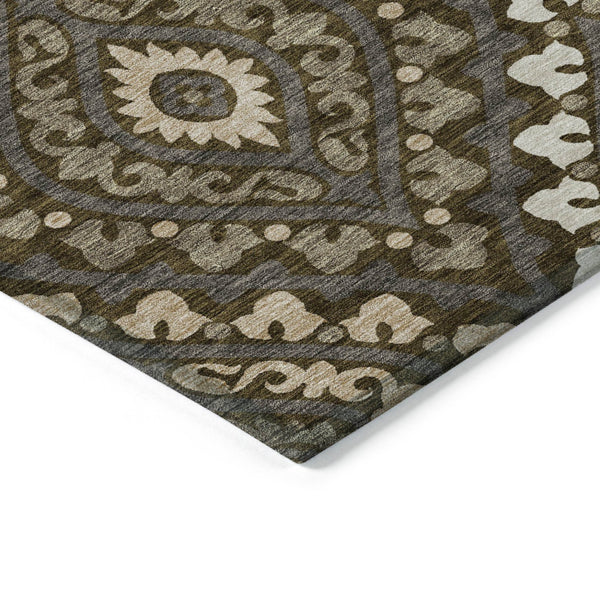 Homeroots 3' Beige Taupe Floral Washable Area Rug - Stylish Indoor Outdoor Design For Versatile Spaces 9' X 12' Polyester 585554