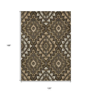 Homeroots 3' Beige Taupe Floral Washable Area Rug - Stylish Indoor Outdoor Design For Versatile Spaces 10' X 14' Polyester 585555