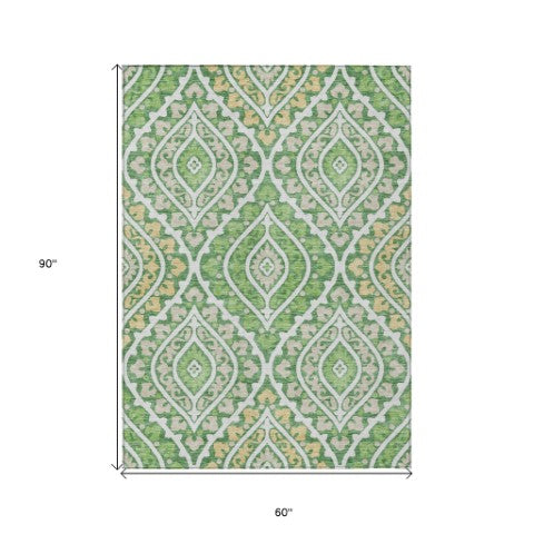 Homeroots 3' Beige Taupe Floral Washable Area Rug - Stylish Indoor Outdoor Design For Versatile Spaces 5' X 8' Polyester 585557