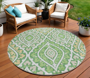 Homeroots 3' Beige Taupe Floral Washable Area Rug - Stylish Indoor Outdoor Design For Versatile Spaces 8' Round Polyester 585558