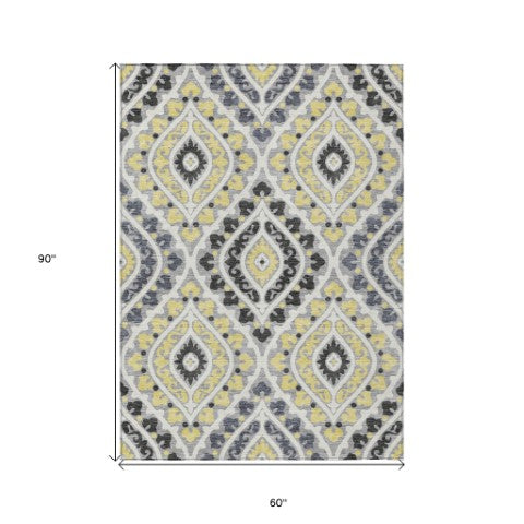 Homeroots 3' Beige Taupe Floral Washable Area Rug - Stylish Indoor Outdoor Design For Versatile Spaces 5' X 8' Polyester 585563