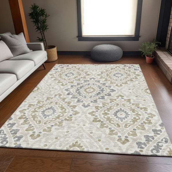 Homeroots 3' Beige Taupe Floral Washable Area Rug - Stylish Indoor Outdoor Design For Versatile Spaces 3' X 5' Polyester 585568