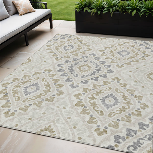 Homeroots 3' Beige Taupe Floral Washable Area Rug - Stylish Indoor Outdoor Design For Versatile Spaces 5' X 8' Polyester 585569
