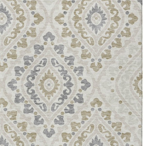 Homeroots 3' Beige Taupe Floral Washable Area Rug - Stylish Indoor Outdoor Design For Versatile Spaces 5' X 8' Polyester 585569