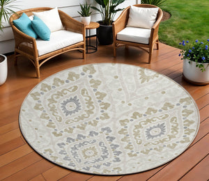 Homeroots 3' Beige Taupe Floral Washable Area Rug - Stylish Indoor Outdoor Design For Versatile Spaces 8' Round Polyester 585570