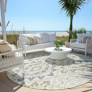 Homeroots 3' Beige Taupe Floral Washable Area Rug - Stylish Indoor Outdoor Design For Versatile Spaces 8' Round Polyester 585570