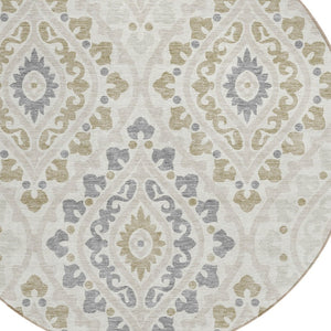 Homeroots 3' Beige Taupe Floral Washable Area Rug - Stylish Indoor Outdoor Design For Versatile Spaces 8' Round Polyester 585570