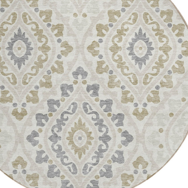 Homeroots 3' Beige Taupe Floral Washable Area Rug - Stylish Indoor Outdoor Design For Versatile Spaces 8' Round Polyester 585570