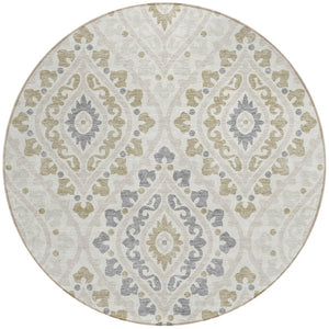 Homeroots 3' Beige Taupe Floral Washable Area Rug - Stylish Indoor Outdoor Design For Versatile Spaces 8' Round Polyester 585570