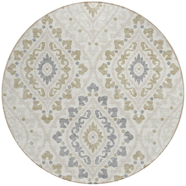 Homeroots 3' Beige Taupe Floral Washable Area Rug - Stylish Indoor Outdoor Design For Versatile Spaces 8' Round Polyester 585570