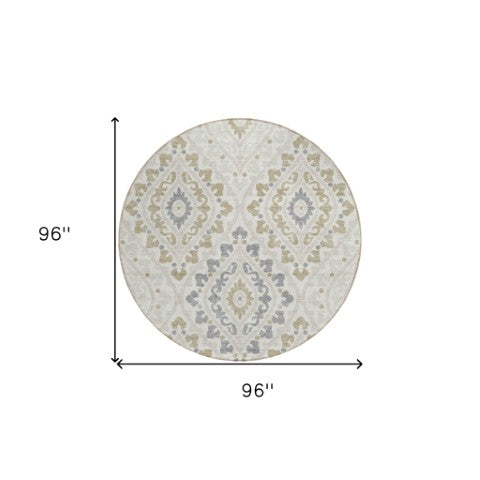 Homeroots 3' Beige Taupe Floral Washable Area Rug - Stylish Indoor Outdoor Design For Versatile Spaces 8' Round Polyester 585570