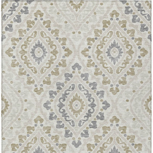 Homeroots 3' Beige Taupe Floral Washable Area Rug - Stylish Indoor Outdoor Design For Versatile Spaces 9' X 12' Polyester 585572