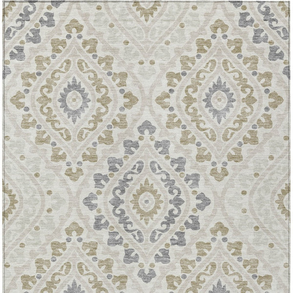 Homeroots 3' Beige Taupe Floral Washable Area Rug - Stylish Indoor Outdoor Design For Versatile Spaces 9' X 12' Polyester 585572