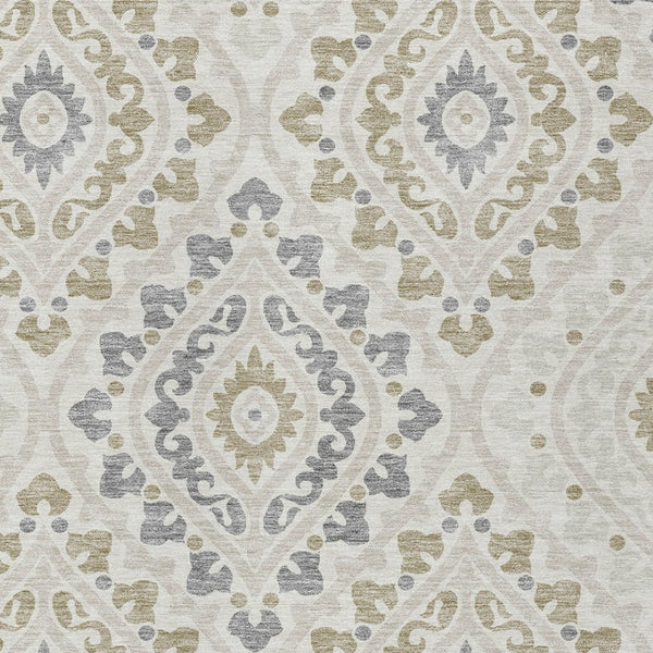 Homeroots 3' Beige Taupe Floral Washable Area Rug - Stylish Indoor Outdoor Design For Versatile Spaces 9' X 12' Polyester 585572