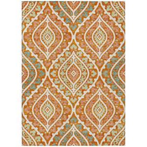 HomeRoots 5' Indoor Outdoor Floral Area Rug - Vibrant Orange Peach Ivory Design, Machine Washable & Durable 5' X 8' 585575