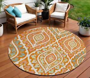 Homeroots 3' Beige Taupe Floral Washable Area Rug - Stylish Indoor Outdoor Design For Versatile Spaces 8' Round Polyester 585576