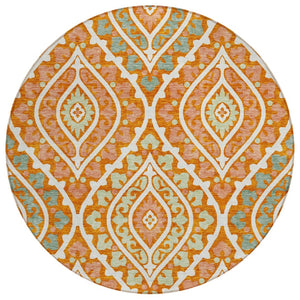 HomeRoots 5' Indoor Outdoor Floral Area Rug - Vibrant Orange Peach Ivory Design, Machine Washable & Durable 8' Round 585576