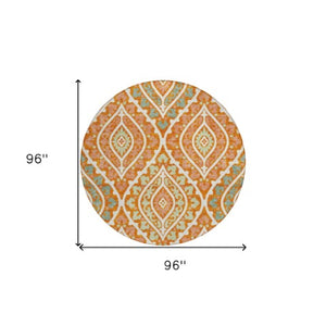 Homeroots 3' Beige Taupe Floral Washable Area Rug - Stylish Indoor Outdoor Design For Versatile Spaces 8' Round Polyester 585576