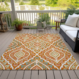 HomeRoots 5' Indoor Outdoor Floral Area Rug - Vibrant Orange Peach Ivory Design, Machine Washable & Durable 8' X 10' 585577