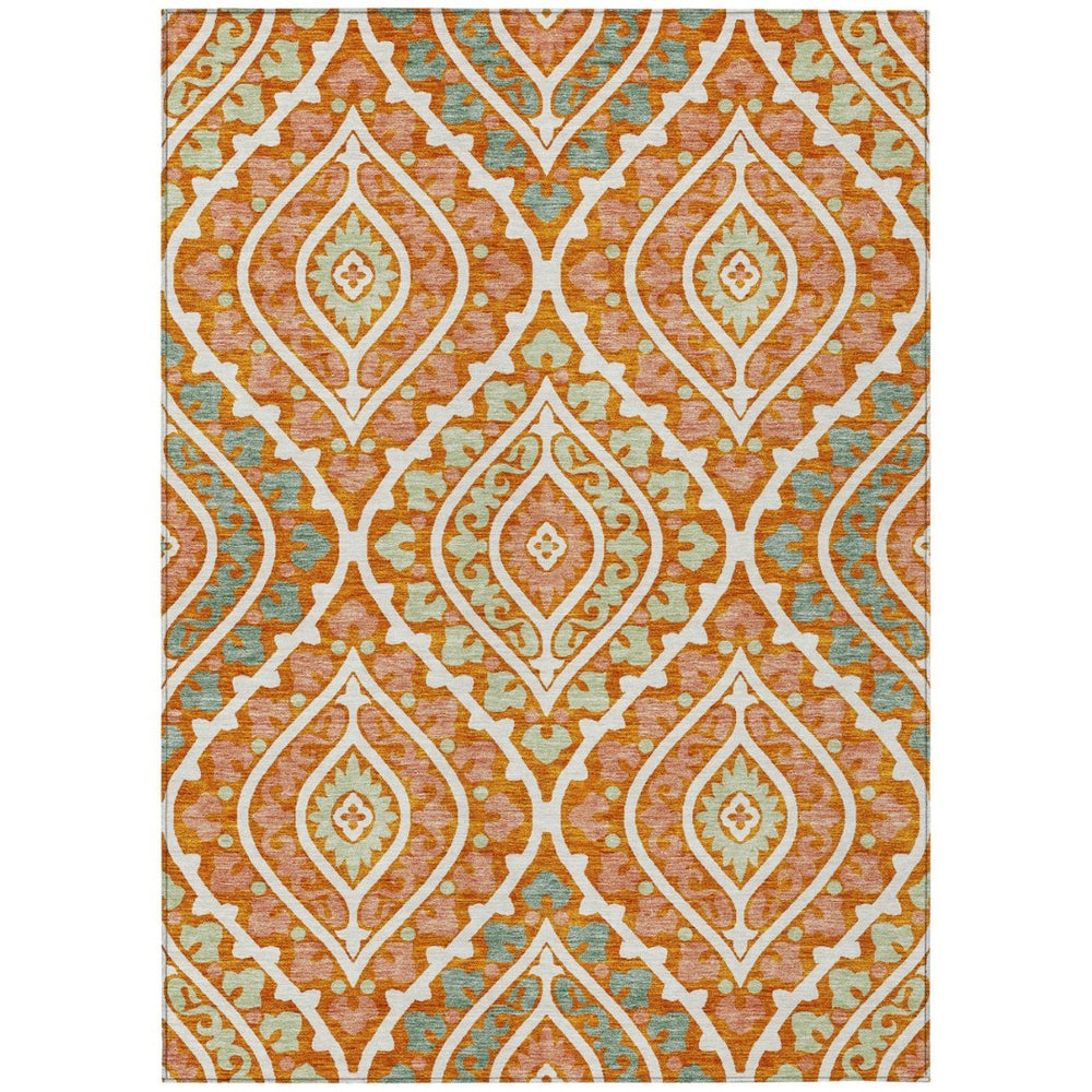 HomeRoots 9' Durable Floral Indoor Outdoor Area Rug - Bright Orange Peach Design, Machine Washable & Versatile 9' X 12' 585578