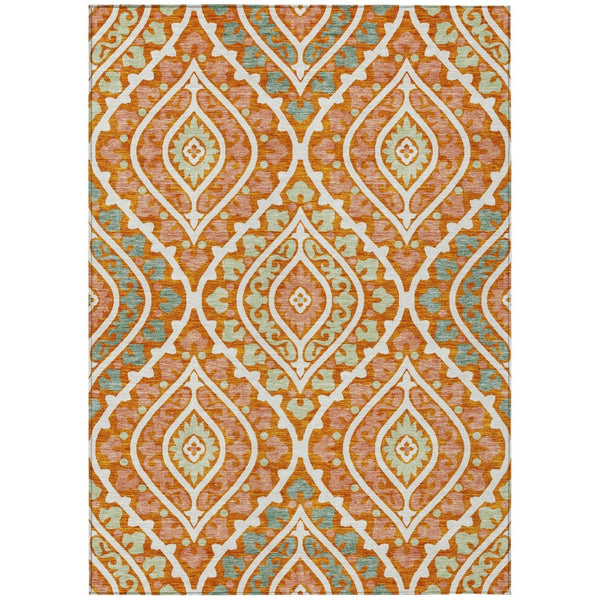 HomeRoots 5' Indoor Outdoor Floral Area Rug - Vibrant Orange Peach Ivory Design, Machine Washable & Durable 10' X 14' 585579