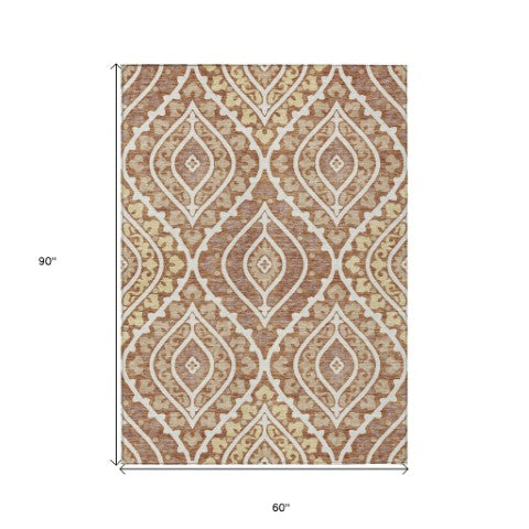 Homeroots 3' Beige Taupe Floral Washable Area Rug - Stylish Indoor Outdoor Design For Versatile Spaces 5' X 8' Polyester 585581