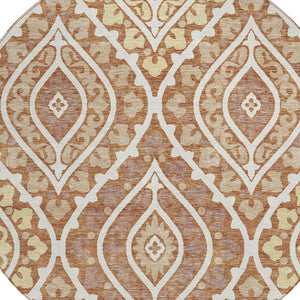Homeroots 3' Beige Taupe Floral Washable Area Rug - Stylish Indoor Outdoor Design For Versatile Spaces 8' Round Polyester 585582