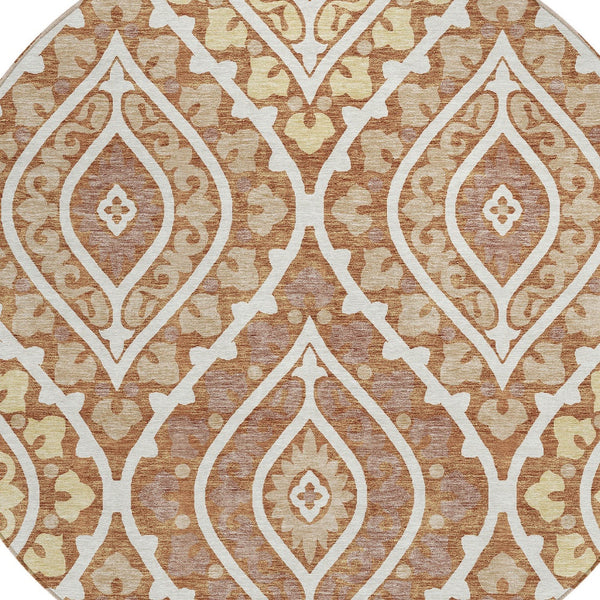 Homeroots 3' Beige Taupe Floral Washable Area Rug - Stylish Indoor Outdoor Design For Versatile Spaces 8' Round Polyester 585582