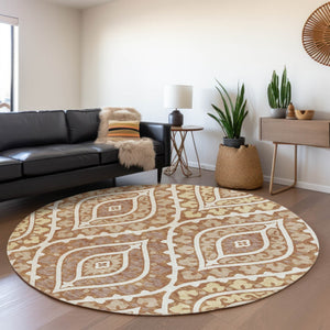 Homeroots 3' Beige Taupe Floral Washable Area Rug - Stylish Indoor Outdoor Design For Versatile Spaces 8' Round Polyester 585582