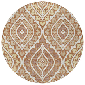 Homeroots 3' Beige Taupe Floral Washable Area Rug - Stylish Indoor Outdoor Design For Versatile Spaces 8' Round Polyester 585582