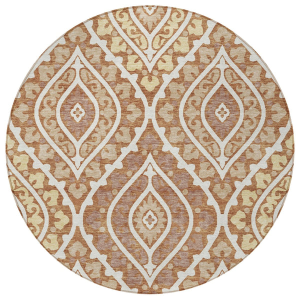 Homeroots 3' Beige Taupe Floral Washable Area Rug - Stylish Indoor Outdoor Design For Versatile Spaces 8' Round Polyester 585582